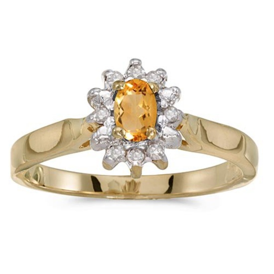 Certified 10k Yellow Gold Oval Citrine And Diamond Ring 0.23 CTW