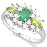 GENUINE EMERALD & 2/3 CARAT PERIDOT 925 STERLING SILVER RING