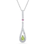 10kt White Gold Womens Pear Lab-Created Green Peridot Solitaire Teardrop Pendant 1/6 Cttw