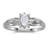 Certified 14k White Gold Oval White Topaz And Diamond Ring 0.24 CTW