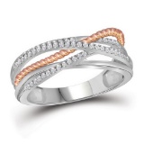 10kt White Gold Womens Round Diamond Rose-tone Rope Crossover Strand Band 1/4 Cttw