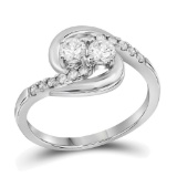 10kt White Gold Womens Round Diamond 2-stone Hearts Together Bridal Wedding Engagement Ring 1/2 Cttw