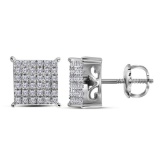 10kt White Gold Womens Round Diamond Square Cluster Screwback Earrings 1/2 Cttw