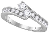 14kt White Gold Womens Round Diamond 2-stone Hearts Together Bridal Wedding Engagement Ring 1/2 Cttw