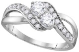 10kt White Gold Womens Round Diamond 2-stone Hearts Together Bridal Wedding Engagement Ring 5/8 Cttw