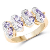14K Yellow Gold Plated 1.12 Carat Genuine Tanzanite .925 Sterling Silver Ring