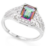 1 1/3 CARAT MYSTIC GEMSTONE & GENUINE DIAMONDS 925 STERLING SILVER RING