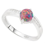 2/5 CARAT CREATED BLACK OPAL & DIAMOND 925 STERLING SILVER RING