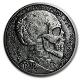 5 oz Silver Antique Round Hobo Nickel Replica (Skulls & Scrolls)