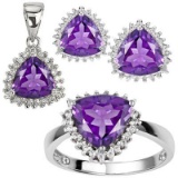 4 2/3 CARAT AMETHYST & DIAMOND 925 STERLING SILVER SET