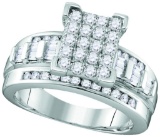 Sterling Silver Womens Round Diamond Rectangle Cluster Bridal Wedding Engagement Ring 1/2 Cttw