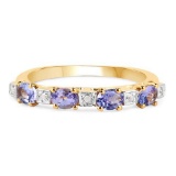 14K Yellow Gold Plated 0.71 Carat Genuine Tanzanite and White Diamond .925 Sterling Silver Ring