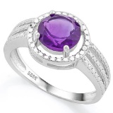 1 4/5 CARAT AMETHYST & DIAMOND 925 STERLING SILVER RING