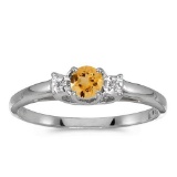 Certified 14k White Gold Round Citrine And Diamond Ring 0.19 CTW