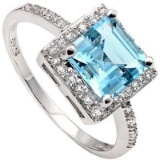 2 CARAT BABY SWISS BLUE TOPAZ & (24 PCS) FLAWLESS CREATED DIAMOND 925 STERLING SILVER RING