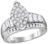 Sterling Silver Womens Round Diamond Oval Cluster Bridal Wedding Engagement Ring 1.00 Cttw