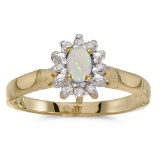Certified 10k Yellow Gold Oval Opal And Diamond Ring 0.08 CTW