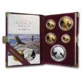 1995-W 5-Coin Proof American Eagle Set (10 Anniv, Box & COA)