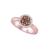 14kt Rose Gold Womens Round Brown Diamond Cluster Halo Bridal Wedding Engagement Ring 1/2 Cttw