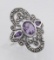 Amethyst and Marcasite Ring - Sterling Silver