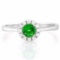 1/2 CARAT CREATED EMERALD & (12 PCS) FLAWLESS CREATED DIAMOND 925 STERLING SILVER HALO RING