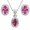 2.00 CT CREATED PINK SAPPHIRE & 5PCS GENUINE DIAMOND PLATINUM OVER 0.925 STERLING SILVER SET