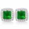 3 CARAT CREATED EMERALD & 4 CARAT (40 PCS) FLAWLESS CREATED DIAMOND 925 STERLING SILVER EARRINGS