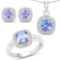 3.42 Carat Genuine Tanzanite and White Topaz .925 Sterling Silver Jewelry Set