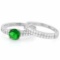 1 1/3 CARAT CREATED EMERALD & 1/2 CARAT (52 PCS) FLAWLESS CREATED DIAMOND 925 STERLING SILVER HALO R