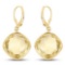 14K Yellow Gold Plated 21.40 Carat Genuine Lemon Quartz .925 Sterling Silver Earrings