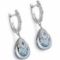 3.80 CT BLUE TOPAZ & 2PCS GENUINE DIAMOND PLATINUM OVER 0.925 STERLING SILVER EARRINGS