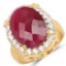 18K Yellow Gold Plated 11.68 Carat Dyed Ruby and White Topaz .925 Sterling Silver Ring