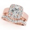 CERTIFIED 14KT ROSE GOLD 1.19 CT G-H/VS-SI1 DIAMOND HALO BRIDAL SET