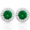 2 CARAT CREATED EMERALD & 1/3 CARAT (32 PCS) FLAWLESS CREATED DIAMOND 925 STERLING SILVER EARRINGS