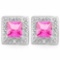 1 1/2 CARAT CREATED PINK SAPPHIRE & DIAMOND 925 STERLING SILVER EARRINGS