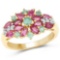 14K Yellow Gold Plated 1.86 Carat Glass Filled Ruby, Emerald and White Topaz .925 Sterling Silver Ri