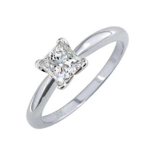 Certified 1.04 CTW Princess Diamond Solitaire 14k Ring E/SI1