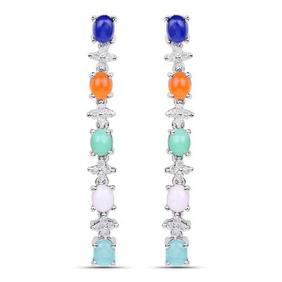 4.40 Carat Genuine Multi Stone .925 Sterling Silver Earrings