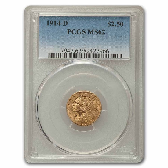 1914-D $2.50 Indian Gold Quarter Eagle MS-62 PCGS