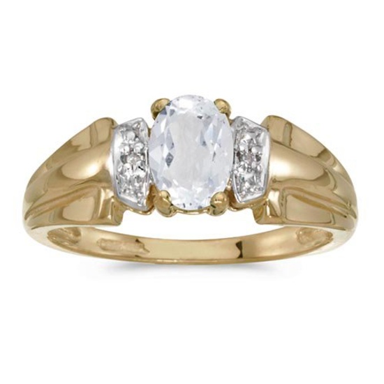 Certified 10k Yellow Gold Oval White Topaz And Diamond Ring 0.93 CTW