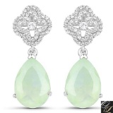 10.07 Carat Genuine Prehnite And White Topaz .925 Sterling Silver Earrings