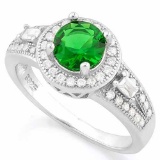 1 CARAT CREATED EMERALD 925 STERLING SILVER HALO RING