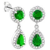 CREATED EMERALD 925 STERLING SILVER EARRINGS