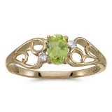 Certified 10k Yellow Gold Oval Peridot And Diamond Ring 0.42 CTW