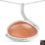 6.56 Carat Genuine Peach Moonstone And White Topaz .925 Sterling Silver Pendant