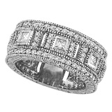 Round and Princess Eternity Diamond Byzantine Ring 14k White Gold (1.72ct)