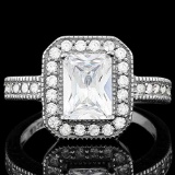 2 CARAT (35 PCS) FLAWLESS CREATED DIAMOND 925 STERLING SILVER HALO RING