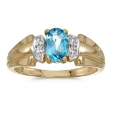 Certified 10k Yellow Gold Oval Blue Topaz And Diamond Ring 0.67 CTW