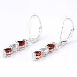 1 1/4 CARAT GARNET & 1/2 CARAT AQUAMARINE 925 STERLING SILVER EARRINGS