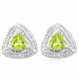 4/5 CARAT PERIDOT & DIAMOND 925 STERLING SILVER EARRINGS